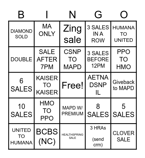 HEALTHINSURANCE.COM Bingo Card