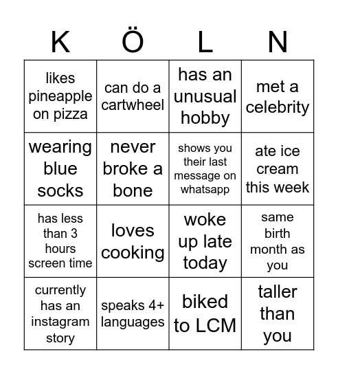 BINGO AIESEC NEWBIES Bingo Card