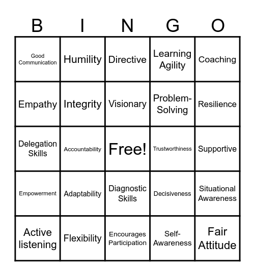 Situational Leaders Bingo Card