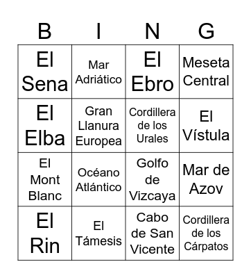 Bingo Europa Físico Bingo Card