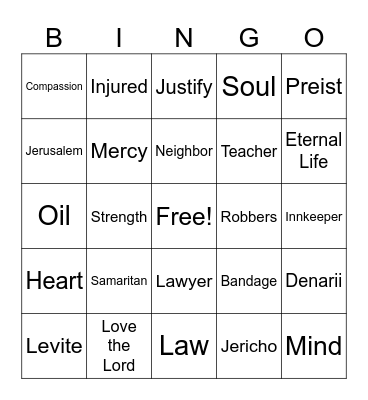 The Good Samaritan Bingo Card