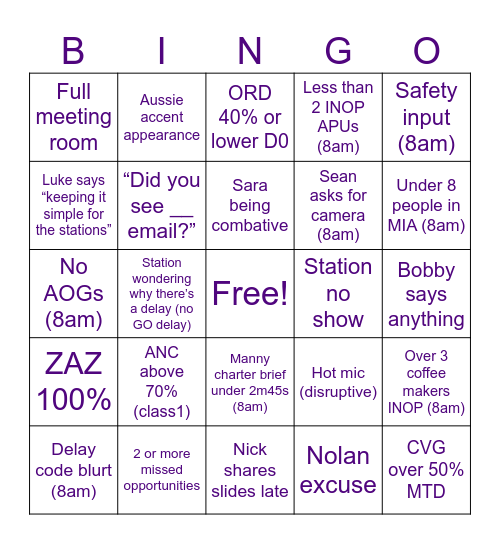 Station Boss Bingo Card