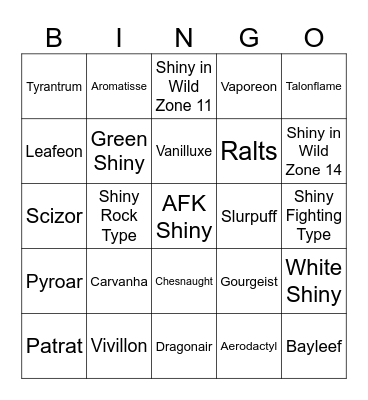 POKÉMON LEGENDS: Z-A SHINY BINGO Card