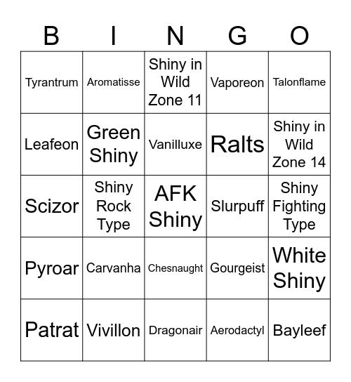 POKÉMON LEGENDS: Z-A SHINY BINGO Card
