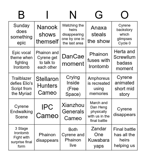3.7 HSR Bingo Card