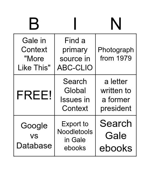 Library Databases: Global History Bingo Card
