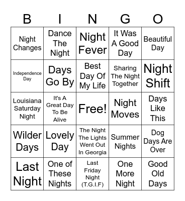 Day & Night Bingo Card