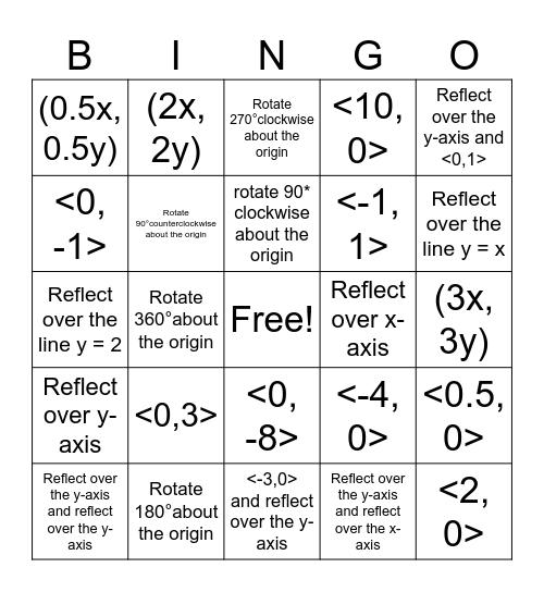 Transformations Bingo Card