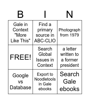 Library Databases: Global History Bingo Card