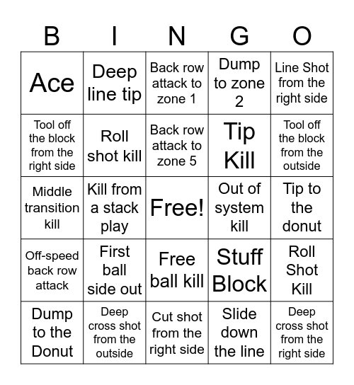Volleyball BINGO Card
