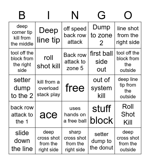 Volleyball BINGO Card