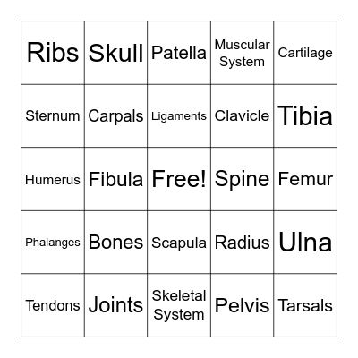 Skeletal Bingo Card