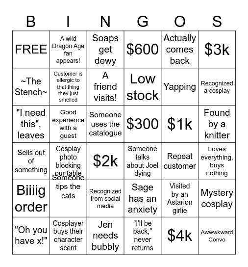 The Sage Artist Alley Bingo Card