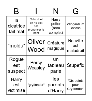 Team gryffondor Bingo Card