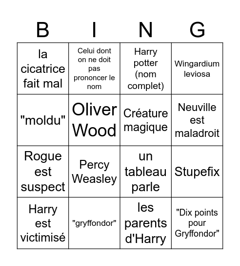 Team gryffondor Bingo Card