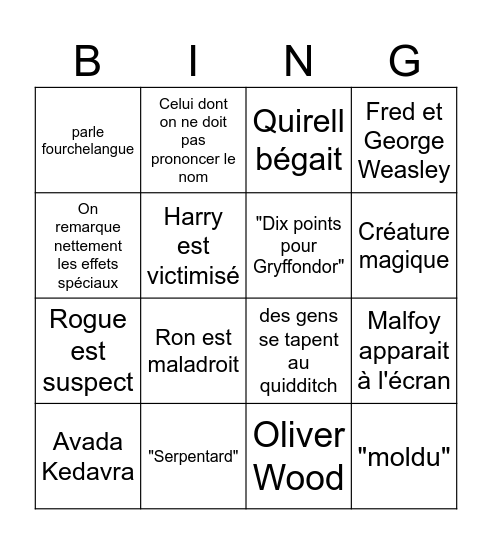 Team Serpentard Bingo Card