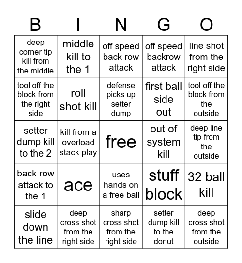 Volleyball BINGO Card