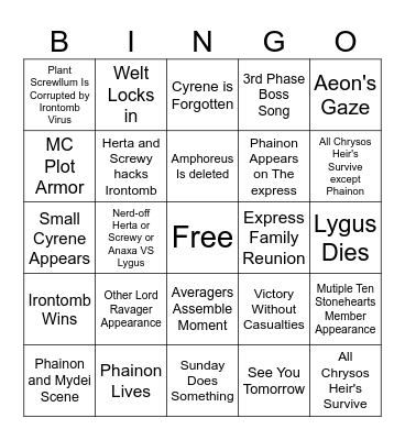 Honkai: Star Rail 3.7 Story Bingo Card