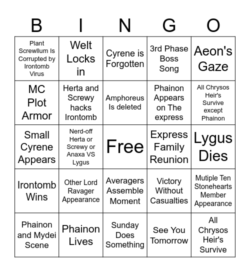 Honkai: Star Rail 3.7 Story Bingo Card