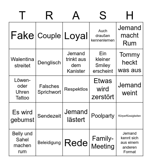 Germany Shore/ Trash Bingo Card