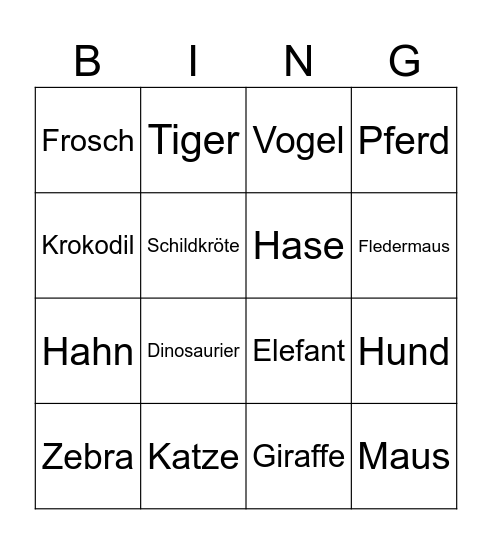 Tiere Bingo Card