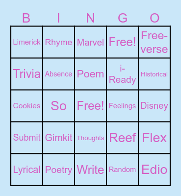 Poetry Bingo Card
