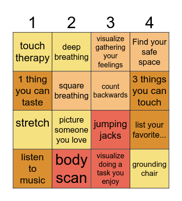 Coping Skills Bingo Card