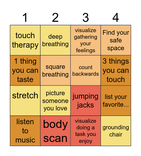 Coping Skills Bingo Card
