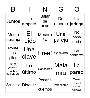 Apariencias C. 1 - 2 Vocab Bingo Card
