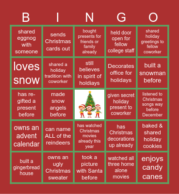 Virtual Holiday Bingo Card