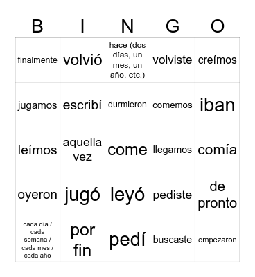 Spanish 3H test 1 review Bingo Card