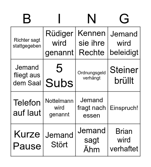 Gerichts Bingo Card