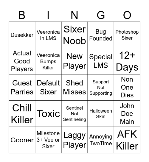 Forsaken Bingo Card