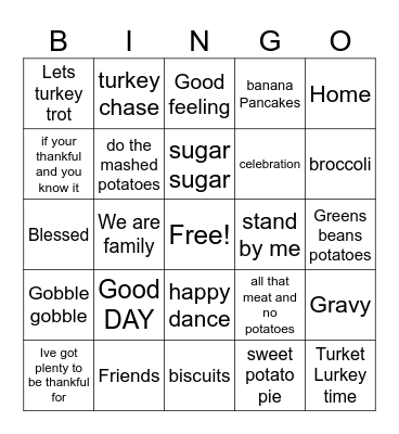 Thanksgiving food friends bingo Card