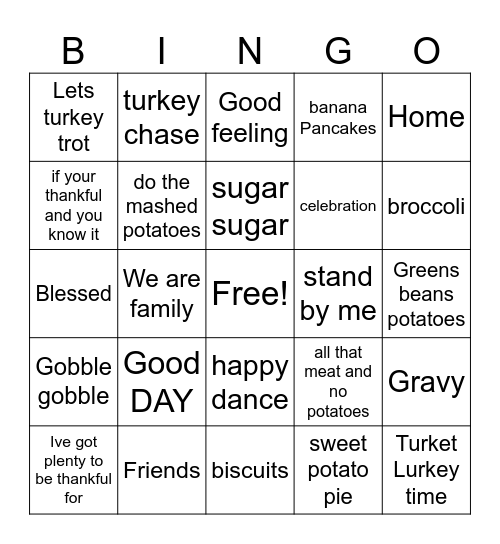 Thanksgiving food friends bingo Card