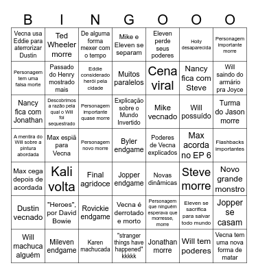 STRANGER THINGS Bingo Card