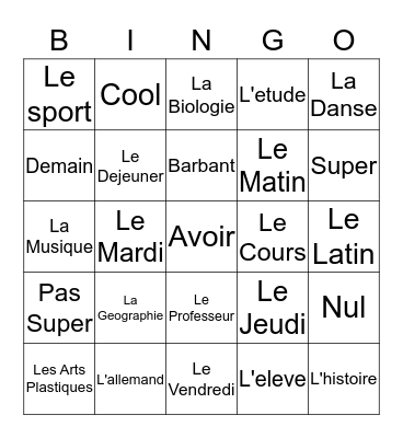 Vive L'ecole! Bingo Card