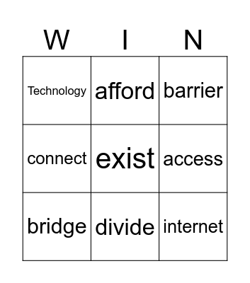 Vocabulary: Digital divide Bingo Card