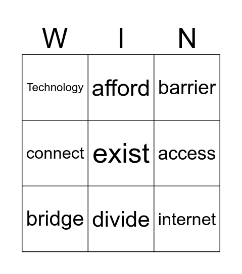 Vocabulary: Digital divide Bingo Card