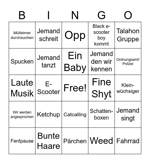 People Watching Bingo Card