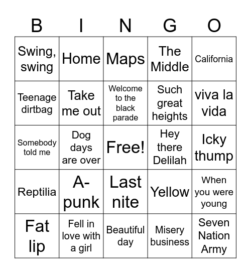 Joe Knows 2000's Alt. Bingo Card
