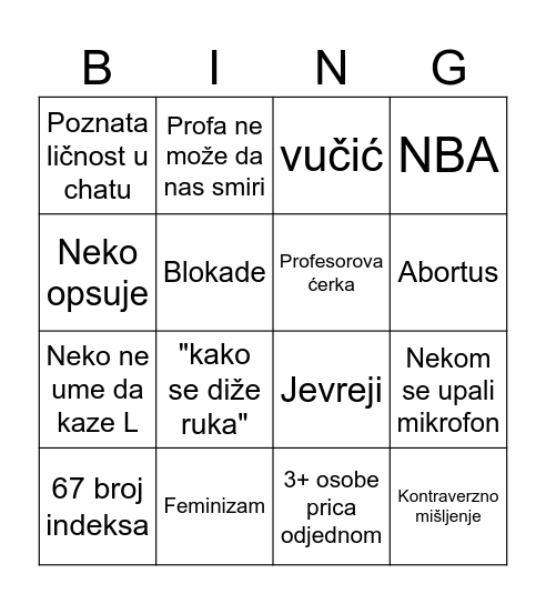 sociologija Bingo Card