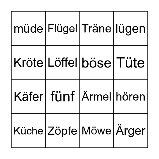 Umlaute Bingo Card