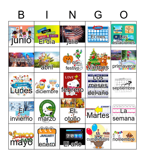 Meses del año y estaciones Bingo Card