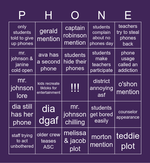 abbott elementary: "No Phones" predictions Bingo Card