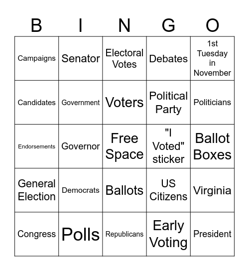 Election Day Bingo Card