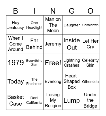 Alternative Rock Bingo Card