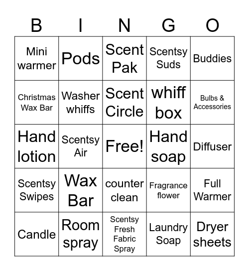 SCENTSY BINGO! Bingo Card