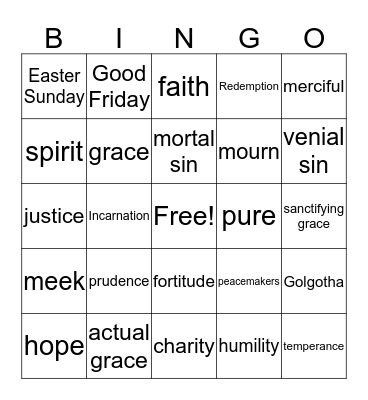 Sin, Grace, Virtues, and Redemption Bingo Card