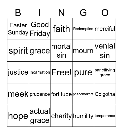 Sin, Grace, Virtues, and Redemption Bingo Card